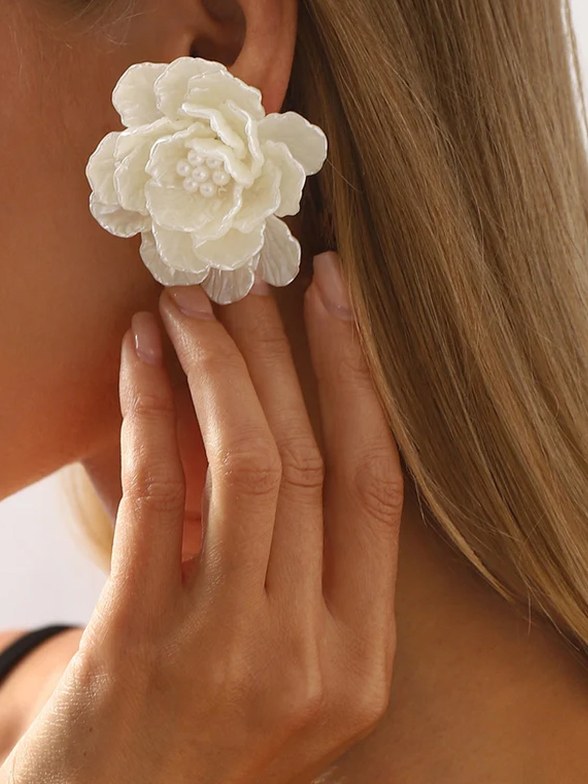 Multi Layered Faux Pearl Hand Woven Flower Earrings