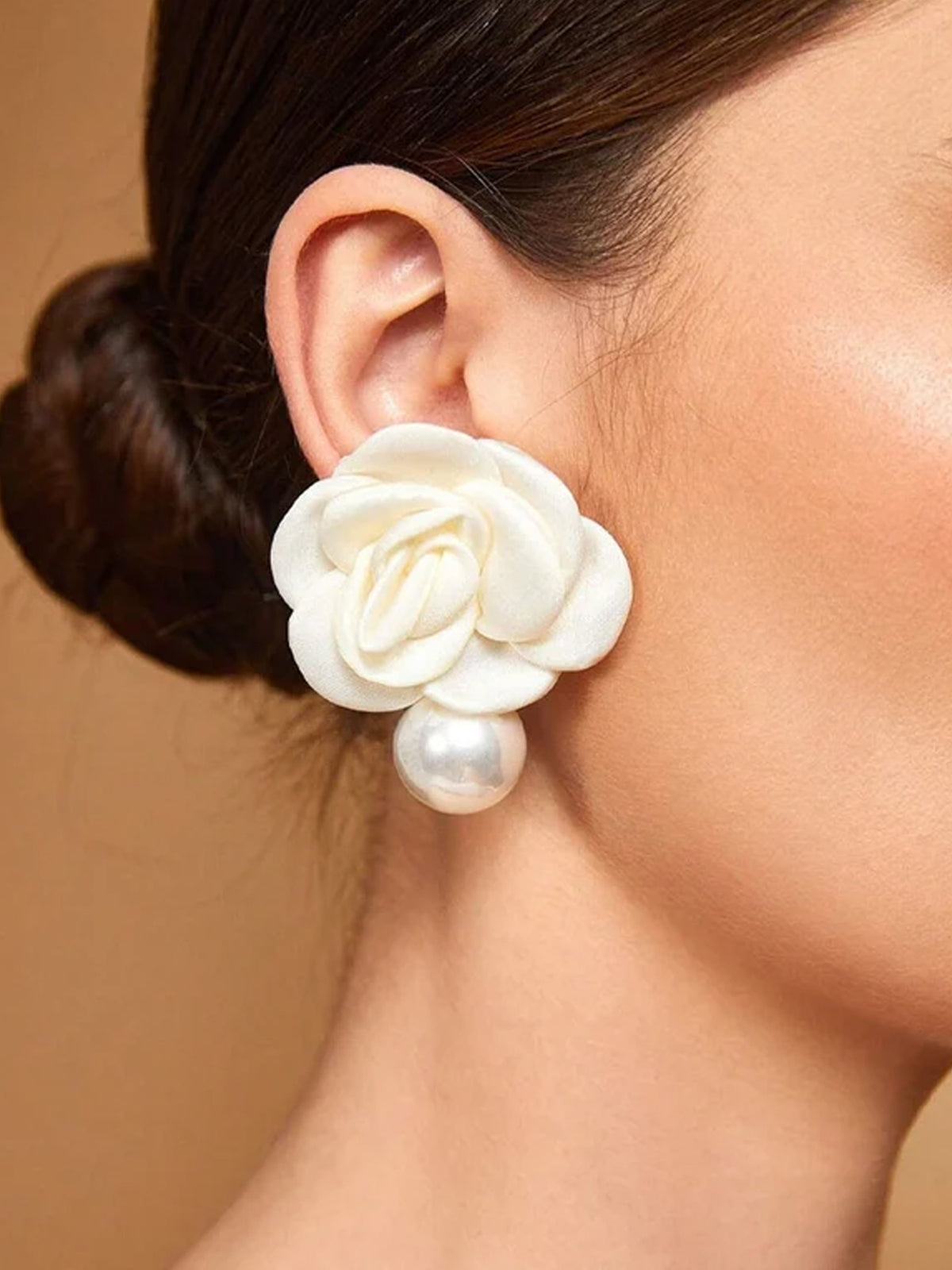 French Style Pearl Camellia Flower Earrings
