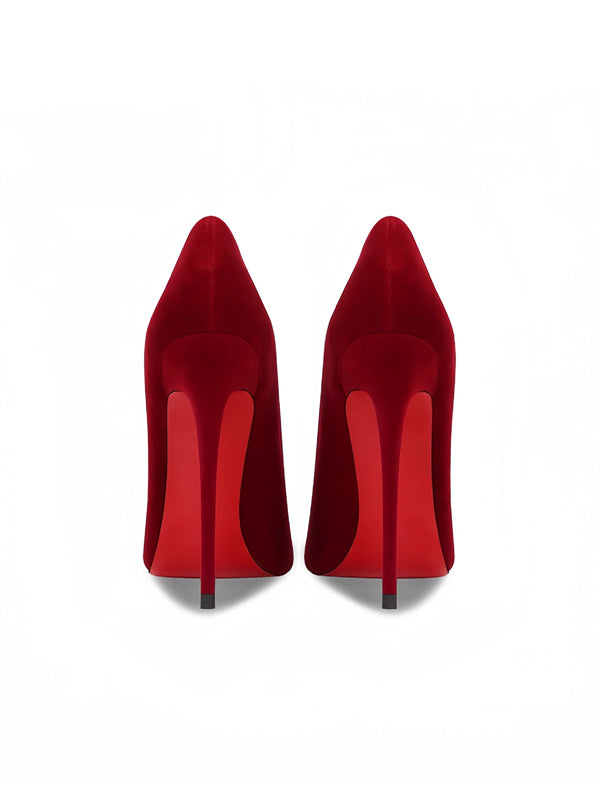 Burgundy High Heels With Red Soles