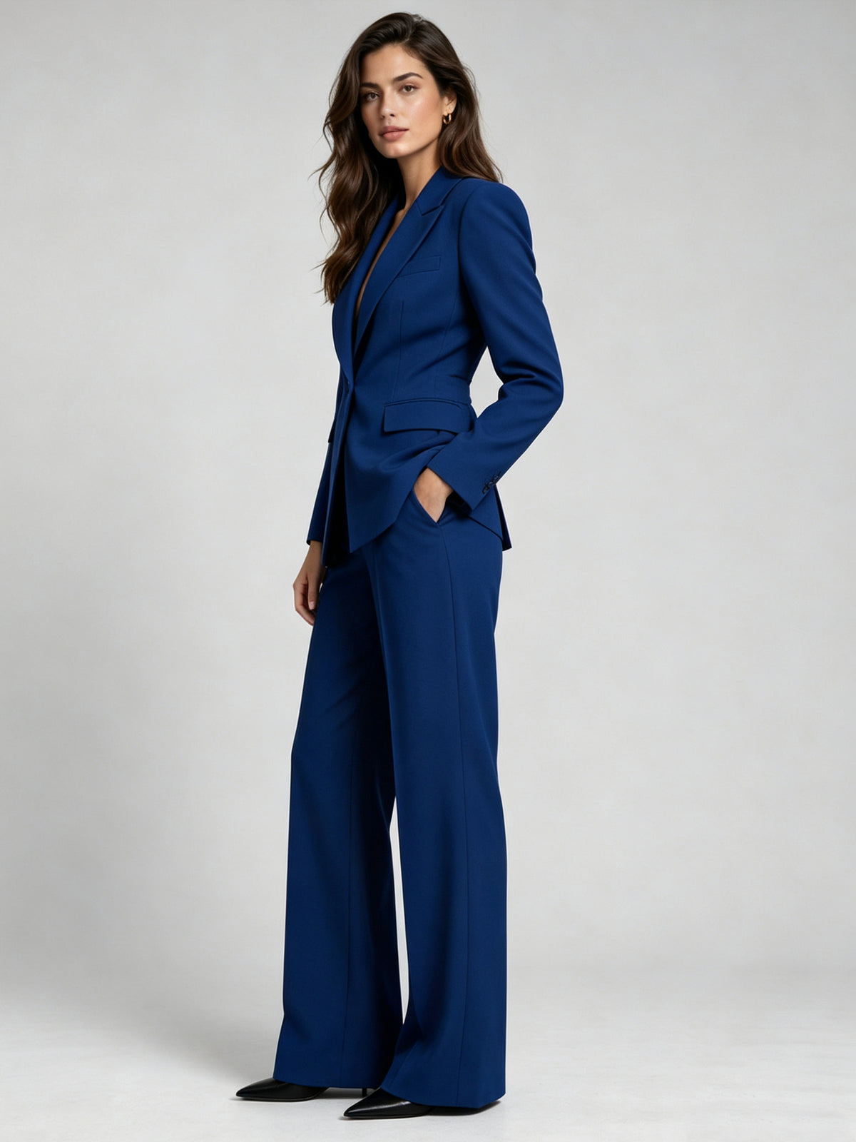 Dark Blue Peak Lapel Single Breasted Blazer And Pants 2-Piece Suit