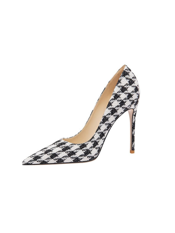 Houndstooth Low Cut High Heels