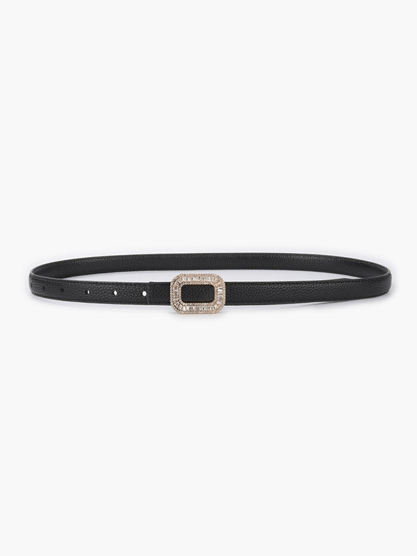 Lychee Patterned Top Grain Cowhide Belt Inlaid With Rhinestones